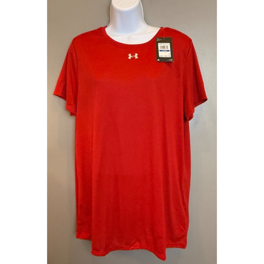 NWT Under Armour HeatGear Locker Tee Red Athletic T-Shirt Women's XL Loose Fit